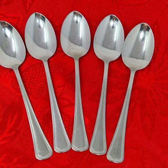 5X Tsp Oneida Oneidacraft Stainless Needlepoint Beaded Artistry Teaspoon - Picture 2 of 12